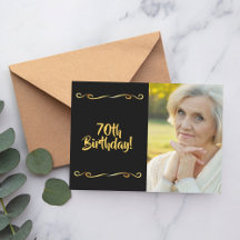 70:e födelsedagsinbjudan foto svart glam från guld