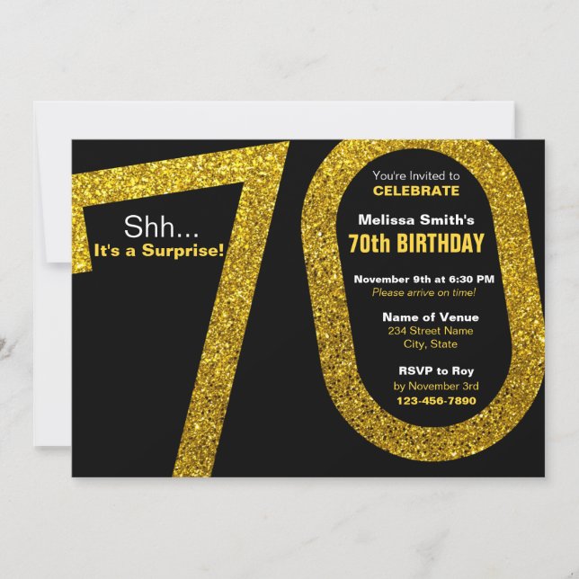 70:e födelsedagsinbjudan Guld Glitter Inbjudningar (Framsida)