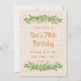 70:e födelsedagsinbjudan - Linen Greenery 70 Inbjudningar