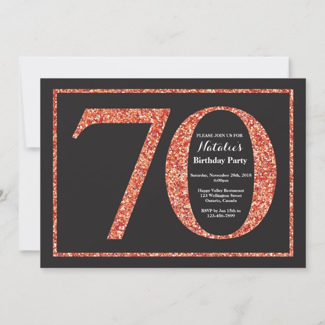 70:e födelsedagsinbjudan Orange Glitter-kalkboard Inbjudningar (Framsida)