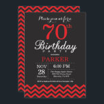 70:e födelsedagsinbjudan Svart och Röd Inbjudningar<br><div class="desc">70:e födelsedagsinbjudan med svart och röd Chevron. Chalkboard. Vuxen Birthday. Man eller Women Bday Inbjudan. Om du vill göra ytterligare anpassningar klickar du på knappen "Anpassa" och användor verktyg som är utformat för att ändra mallen.</div>