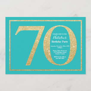 70:e födelsedagsinbjudan Teal och Guld Glitter Inbjudningar