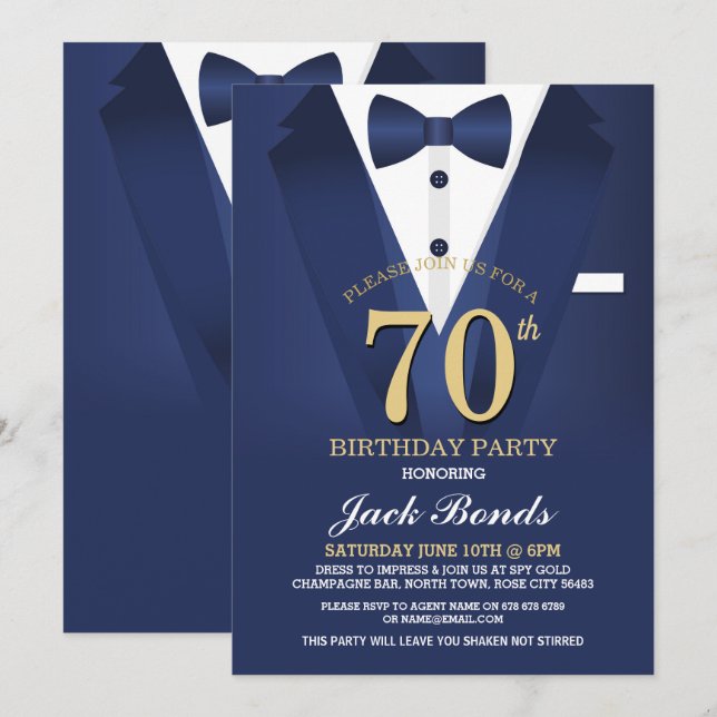 70:e födelsedagsinbjudan till Svart Tie-marinen i  Inbjudningar (Fram/baksida)