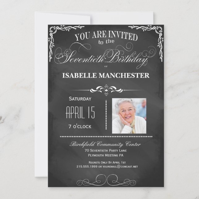 70:e födelsedagskalkskivans typografi Party Inbjud Inbjudningar (Framsida)