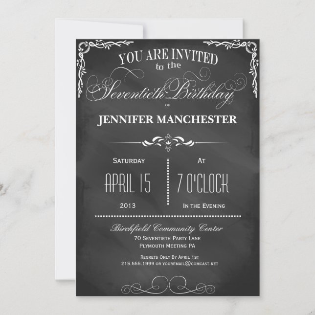 70:e födelsedagskalkskivans typografi Party Inbjud Inbjudningar (Framsida)