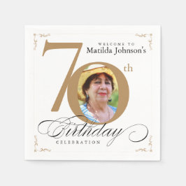 70:e födelsedagskalligrafin Elegant Vita Guld-foto Pappersservett