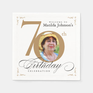 70:e födelsedagskalligrafin Elegant Vita Guld-foto Pappersservett