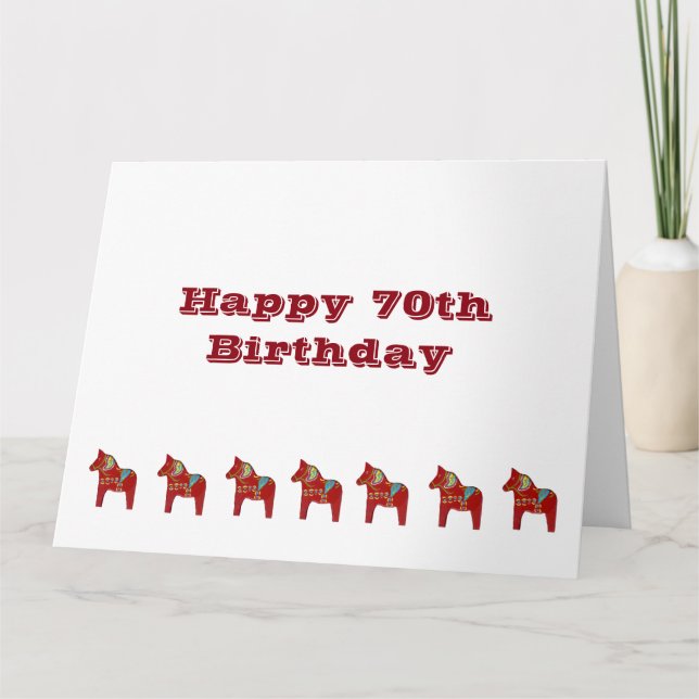 70:e födelsedagskortet Dala Horse Card Kort (Framsida)