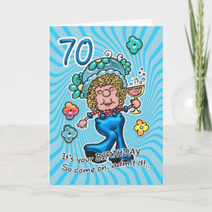 70:e födelsedagskortet - Roligt Dam med glas från Kort