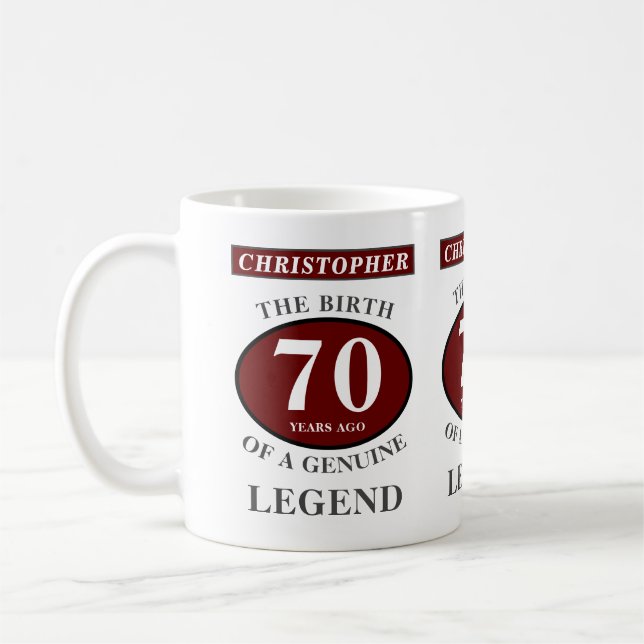 70:e födelsedagsledet Röd Äkta Skriv ditt namn Kaffemugg (Vänster)