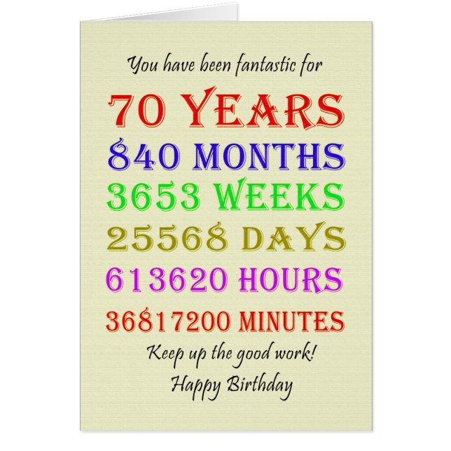 70:e födelsedagsmilstolpar hälsningskort (Framsidan)