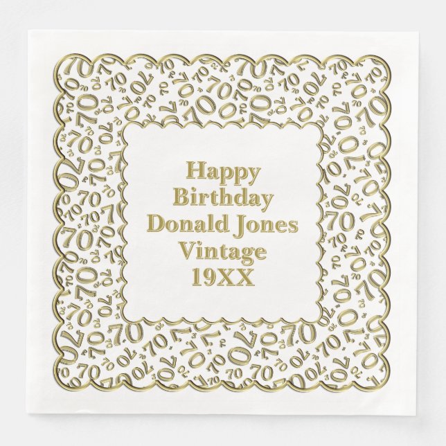 70:e födelsedagsnumret Mönster Scallops Guld/White Pappersservett (Framsida)