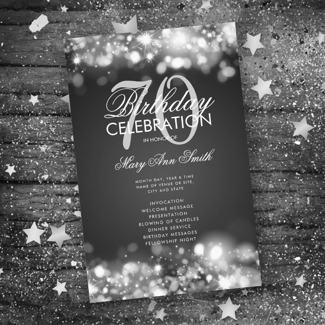 70:e födelsedagsprogrammet Ljus Silver Menu Flygblad (Skapare uppladdad)