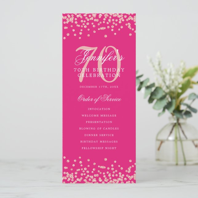 70:e födelsedagsprogrammet Ro Guld Menu Shock rosa Inbjudningar (Stående Fram)