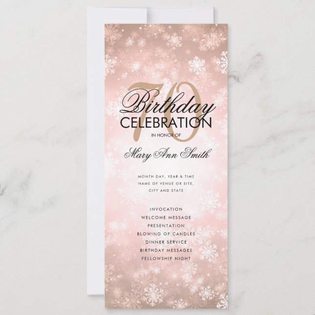 70:e födelsedagsprogrammet Ro Guld Wonderland Inbjudningar (Framsida)