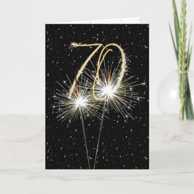 70:e födelsedagssparkler på svart kort (Framsida)
