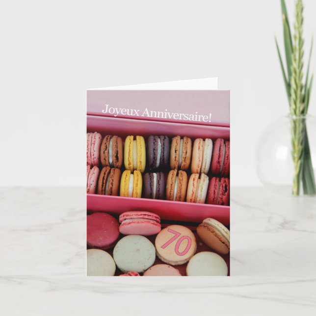 70:e Franskens födelsedag: Macaron-Joyeux Annivers Kort (Framsida)