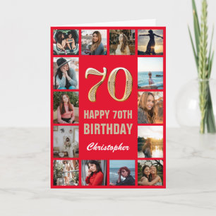 70:e Grattis på födelsedagen Red and Guld Photo Co Kort