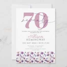 70:e kvinnliga Lila Blommigtar Butterfly-födelseda Inbjudningar
