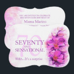 70:e Orchid-vattenfärgen lila 70 och sensationell Inbjudningar<br><div class="desc">Vacker, stiliserad lös vattenfärgsblomma med hjärtformade petaler i lila och rosa konst blommigt sjuttio och sensationell 70:e överraskningen födelsedagsfest inbjudan. Skuggad i rosa och lila av strålande orkidéer. Redigera dessa inbjudningar med ditt eget ord och födelseår. Unik design och ursprungliga vattenfärgsstiliserade orkidémålning av Sarah Trett. www.sarahtrett.com för www.mylittleeden.com på zazzle....</div>