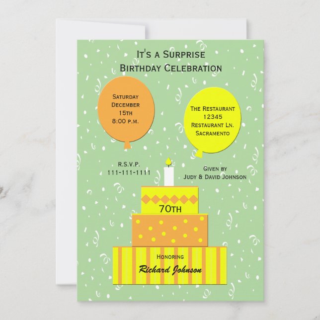 70:e överraskningen Födelsedagsfest inbjudan (Framsida)