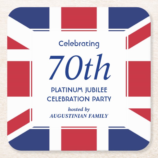 70:e Platinum Jubilee UNION JACK Underlägg Papper Kvadrat (Framsidan)