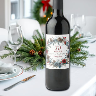 70:e platinumårsdagen Bröllop Elegant Winter Vinflaska Etikett