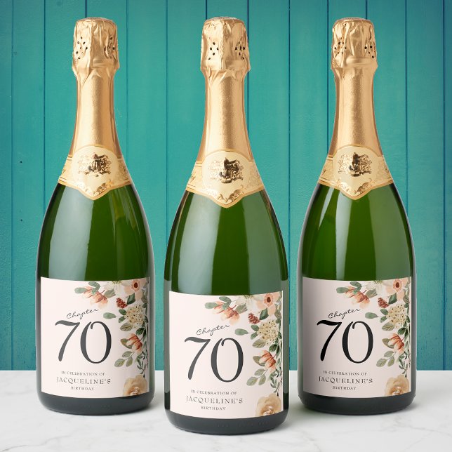 70:e Vintagens Blommigt (70th Birthday Vintage Floral Sparkling Wine Label.
Make any sparkling wine bottle special.)