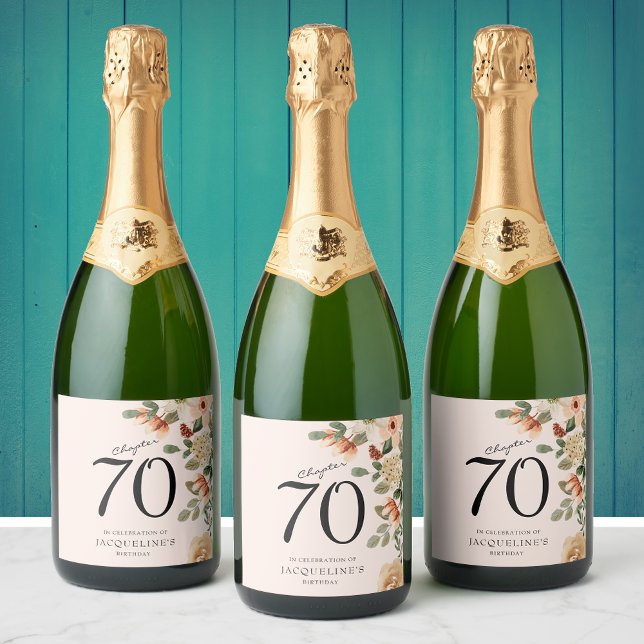 70:e Vintagens Blommigt (Celebrate the big 7-0 with these custom floral champagne labels. Easily personalized template.)