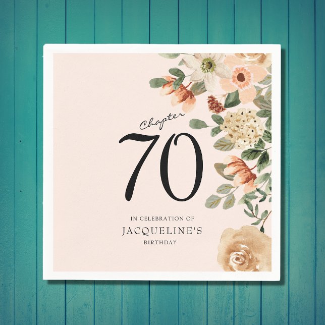 70:e Vintagens Blommigt Pappersservett (Unique 70th birthday celebration paper napkin. Vintage floral design. Easily customised template.)