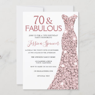 70 & Fabulous Ro Guld Dress 70:e Födelsedagsfesten Inbjudningar