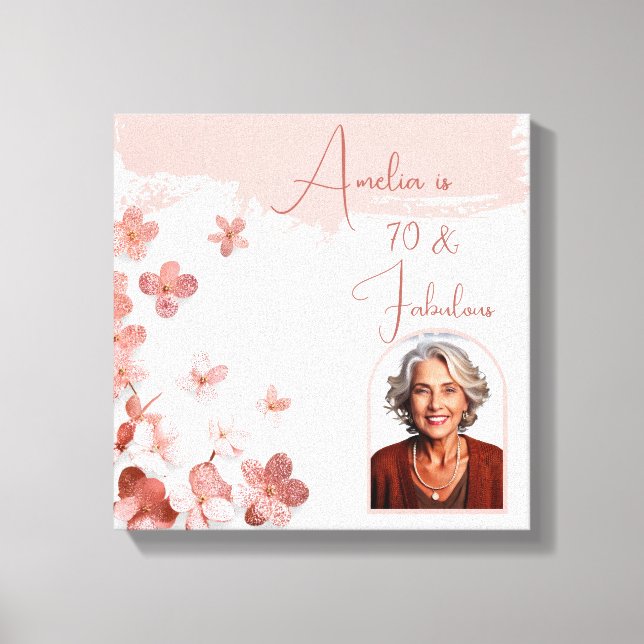 70 & Fabulous Rosa Glitter Flowers Photo Birthday Canvastryck (Framsida)