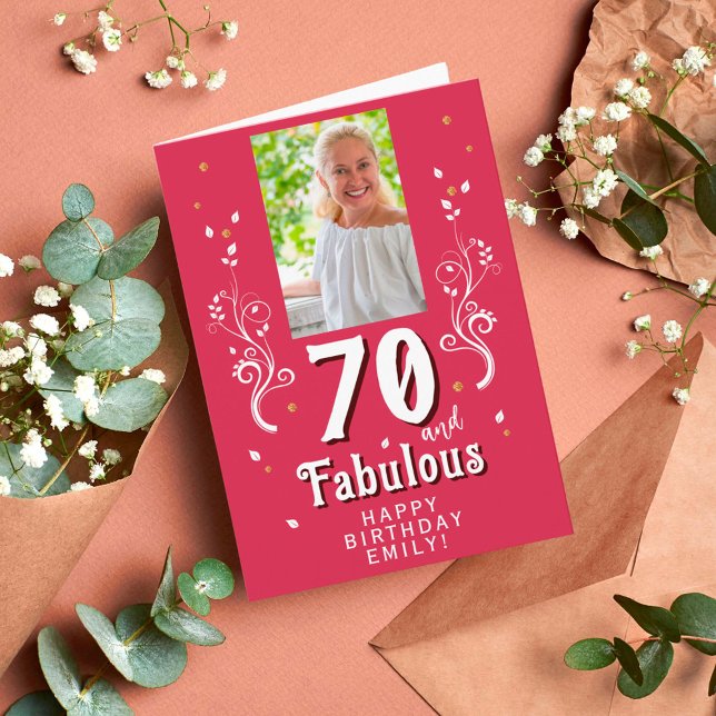 70 & fantastisk lövverk Magenta 70-års födelsedags Kort (Skapare uppladdad)