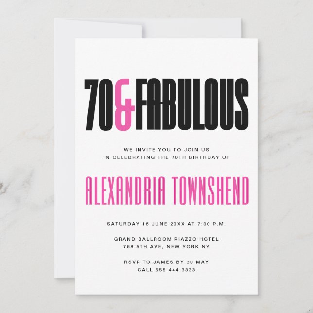 70 & Fantastisk Modern Fet Typografi 70-årsdag Inbjudningar (Framsida)