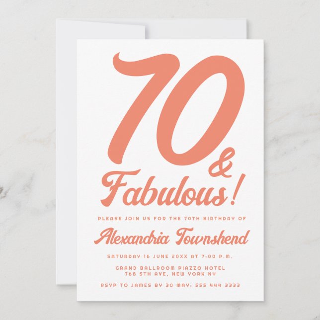 70 & Fantastisk Orange Retro Script 70-årsfirande  Inbjudningar (Framsida)