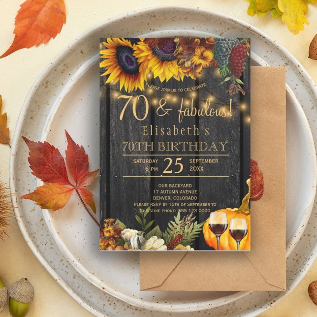 70 fantastiska år falla blommande rustik födelseda inbjudningar (Skapare uppladdad)