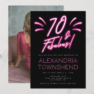 70 & Fantastiska Neonljus Rosa Svart 70-årsfirande Inbjudningar