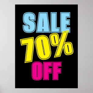 70 % försäljningsskylt, Butikssignal, färgstark fö Poster