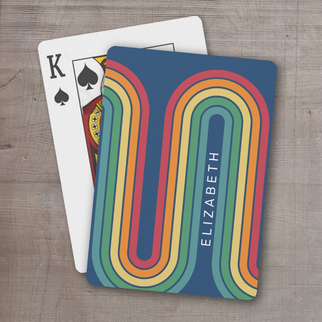 70 Inspired Line Art Blue Red Orange Gult Arch Casinokort (Retro Stripe Design - Personalized Playing Cards)