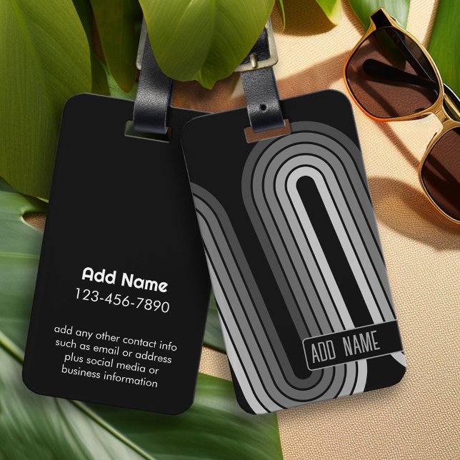 70 Inspired Line Art Shades of Grått and Black Bagagebricka (Custom Photo Collage Luggage Tag)