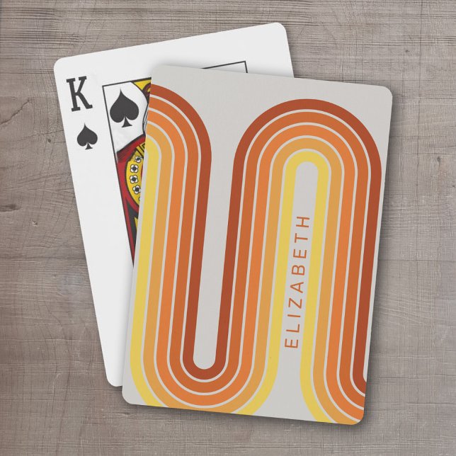 70 Inspired Line Art Sunset Red Orange Gult Arch Casinokort (Retro Stripe Design - Personalized Playing Cards)