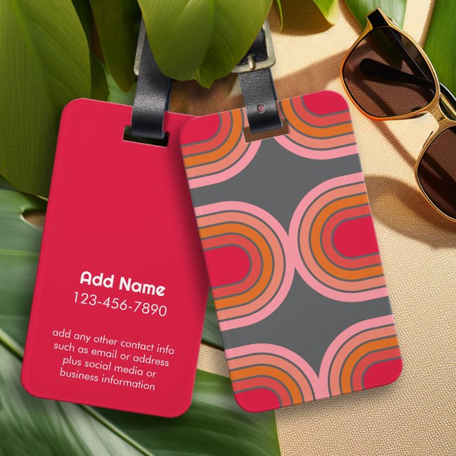 70 Inspired Line Art Sunset Red Orange Rosa Arch Bagagebricka (Personalized Luggage Tag)