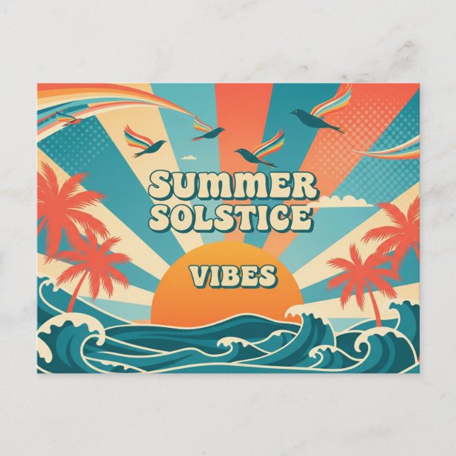 70-inspirerad retro Summer Solstice Vykort (Framsida)