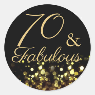 70 och Fabulous Black and Guld Birthday Sticker Runt Klistermärke
