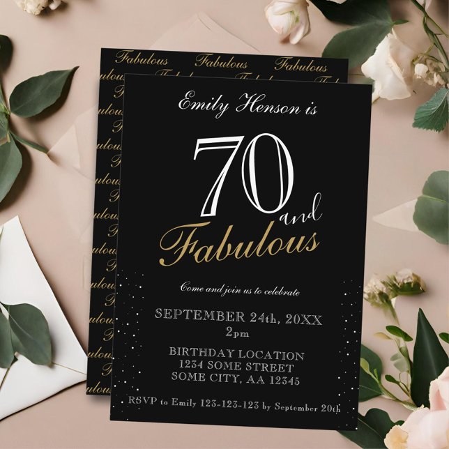 70- och Fabulous Black Elegant-skript födelsedag Inbjudningar (Skapare uppladdad)