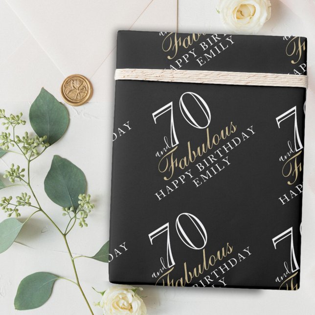 70 och Fabulous Elegant Black 70 Birthday Presentpapper (Skapare uppladdad)