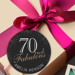 70 och Fabulous Elegant Black 70 Birthday Runt Klistermärke