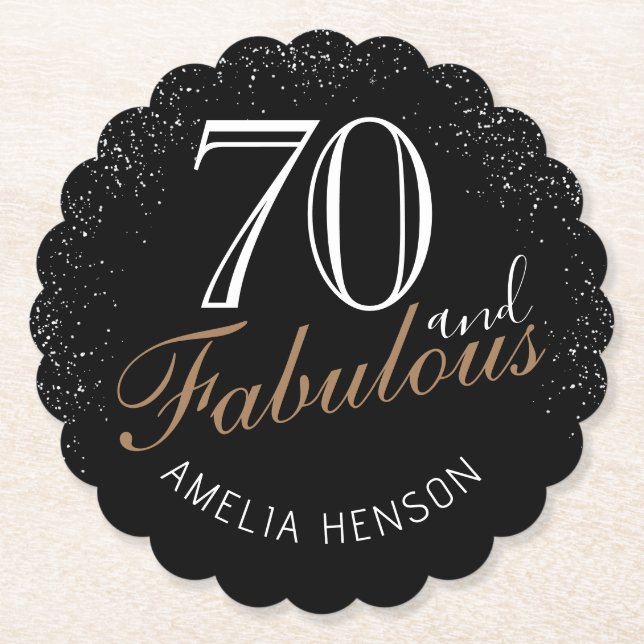 70 och Fabulous Elegant Black 70 Birthday Underlägg Papper (Framsida)