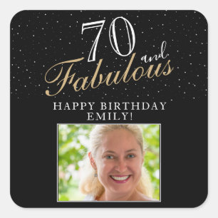 70 och Fabulous Elegant Black Photo 70:e födelseda Fyrkantigt Klistermärke