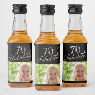 70 och Fabulous Elegant Black Photo 70:e födelseda Spritflaskor Etikett